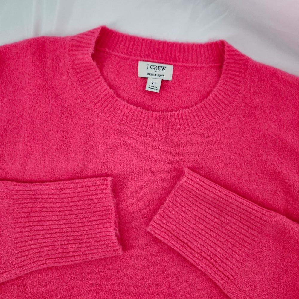 J.Crew Womens Hot Pink Extra-Soft Crewneck Wool Blend Sweater Size M Preppy Cozy